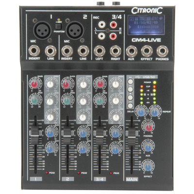 Compact USB/SD Live 4 Channel Mixer by Citronic