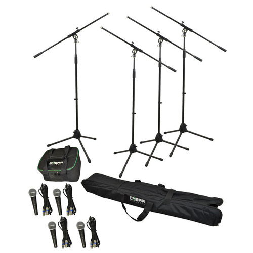 Set of 4 Microphones, Stands, Leads and Bags For Speech & Vocals