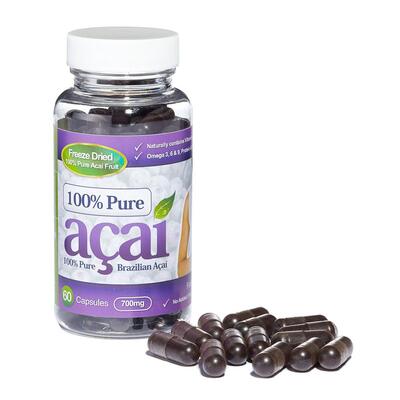 100% Pure Acai Berry 700mg with No Fillers or Bulking Agents - 60 Capsules