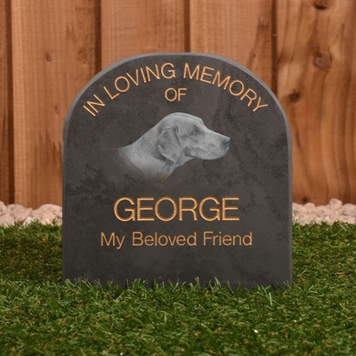 Pet Gravestone with PHOTO &pipe; 29 x 20cm &pipe; smooth grey slate