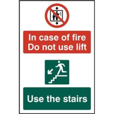 ASEC In Case Of Fire Do Not Use Lift 200mm x 300mm PVC Self Adhesive Sign - 1 Per Sheet