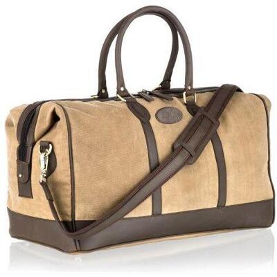 Woodland Leather Luxurious Canvas Holdall / Cabin Bag - Brown