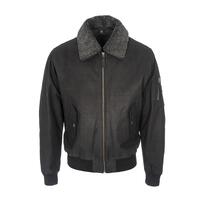 Woodland Leather Mens Black / Brown Leather Aviator Jacket - Black S