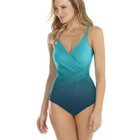 Image of Seaspray 34-2184A SeaSpray Classic Draped Strapsuit Ombre Swimsuit 34-2184A Lagoon 34-2184A Lagoon