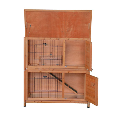 FSC&#174; 100% Certified Two Storey Pet Hutch with Tray Natural Wood