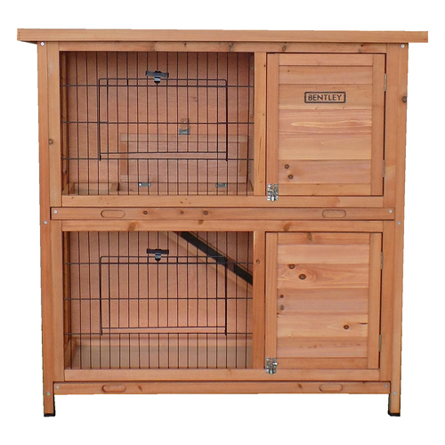 FSC&#174; 100% Certified Two Storey Pet Hutch with Tray Natural Wood
