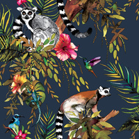 Image of Lemur Wallpaper Midnight Blue Holden 12403