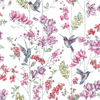 Image of Floral Charm Hummingbird Wallpaper White Holden 12390