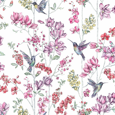 Floral Charm Hummingbird Wallpaper White Holden 12390