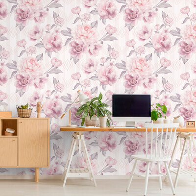 Stella Geometric Floral Wallpaper Blush Pink / White Belgravia 9750