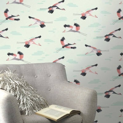 Cranes Wallpaper Green Rasch 818116
