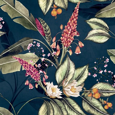 Paradise Garden Floral Wallpaper Navy Belgravia 6600