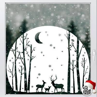Stag & Birch Circle Window Decal - White - Large (69x58cms)