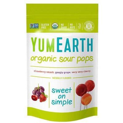 Yum Earth - 14 Organic Assorted Flavour Sour Fruit Lollipops (85g)