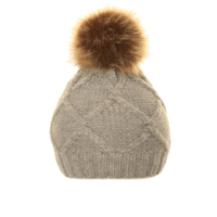 Image of Ladies Michy Cable Knit Bobble Hat Fuax Poms - Grey