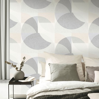 Elle Decoration Geometric Circle Graphic Wallpaper Light Grey Beige 1015031
