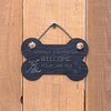 Image of Small Bone Slate hanging sign - "Animals and Friends Welcome Fleas are NOT" -...