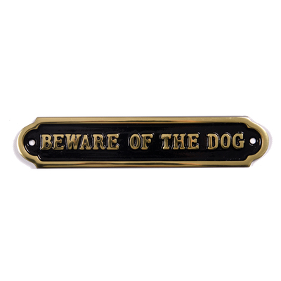 Beware of the Dog Sign in brass