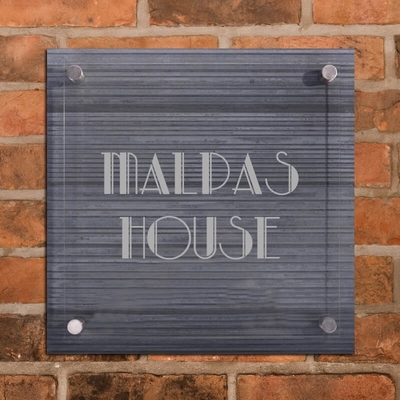 Ridged Slate House Sign with Acrylic front panel - 400 x 400mm - 2 lines of text