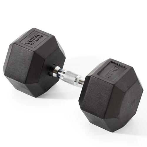 York Fitness 25kg Rubber Hex Dumbbell