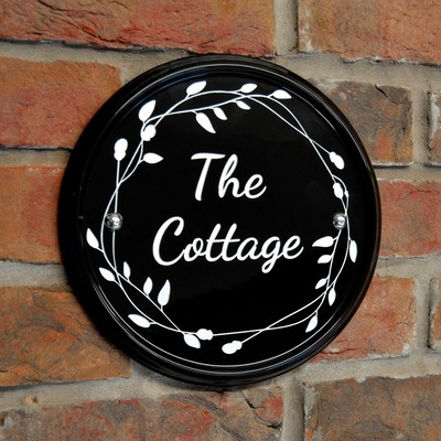 Ceramic House Sign, Circle 24cm Diameter, Black, Engraved