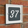 Image of Ceramic House Number, Square 17 x 17cm, White, Engraved with Anthracite Grey Background