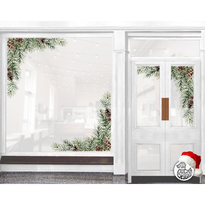 Christmas Pine Corner Shop Window Decal - 38 cm - Right