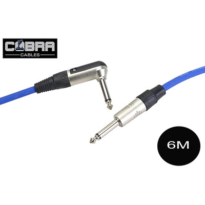 Guitar Lead Right Angle Jack to Straight Jack 6m Blue