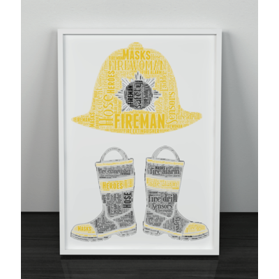 Personalised Fireman Boots + Helmet Word Art Gift