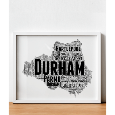 Personalised County Durham Word Art Map