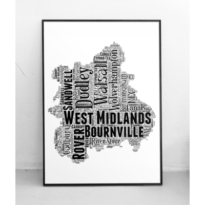 Personalised West Midlands - Word Art Map