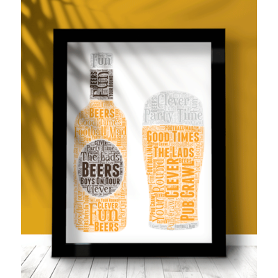 Bottle and Pint Glass Word Art - Personalised Beer Gift