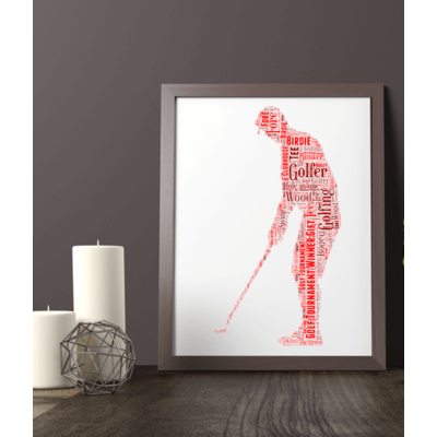 Male Golfer Word Art Print - Personalised Mens Golf Gift