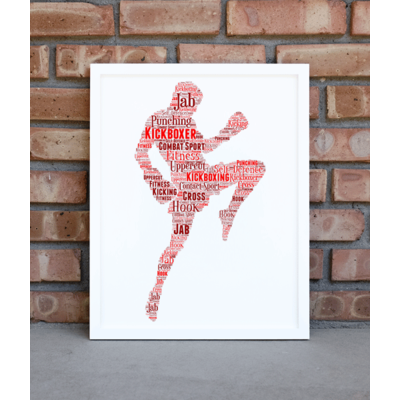 Personalised Male Kickboxer Word Art Poster Gift