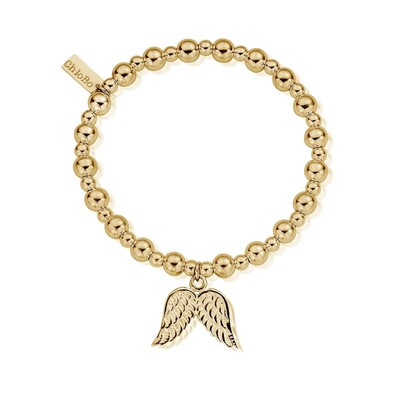 ChloBo Mini Small Ball Bracelet With Double Wing Charm Gold