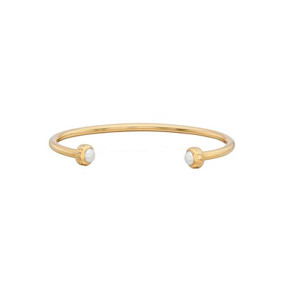 Pearl & Twisted Smooth Open Pearl Cuff Bracelet - Gold