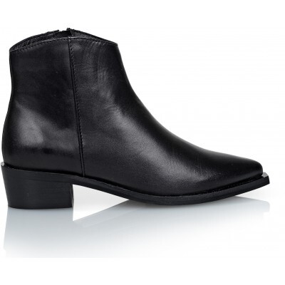 Uviaya Leather Ankle Leather Boot - Black