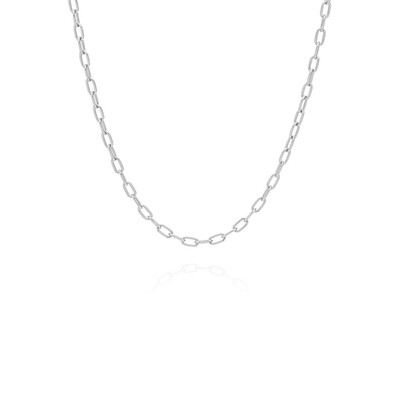 Elongated Oval Chain Necklace -Silver