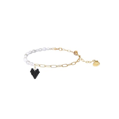 Pearly Heartsy Chain Bracelet - Black