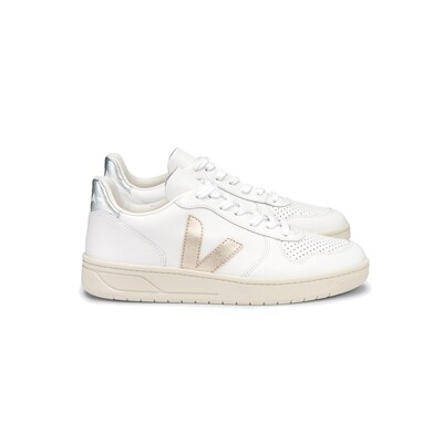 VEJA V-10 Leather Trainers Extra White, Platine & Silver