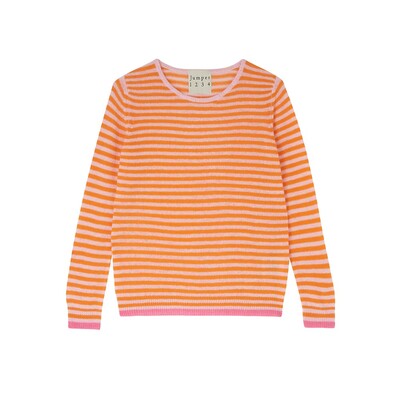 Little Stripe Crew Cashmere Knit - Pink & Orange