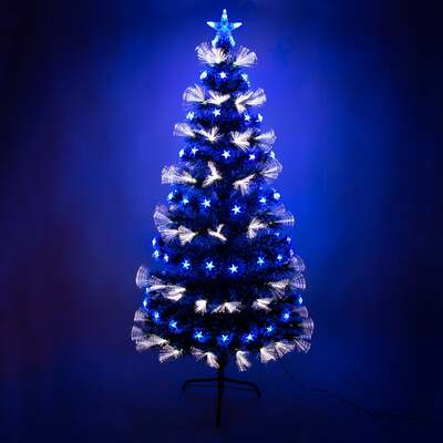 Green Christmas Tree 2ft to 6ft with White Fibre Optic and Blue LED Lights and Stars, 2ft / 60cm