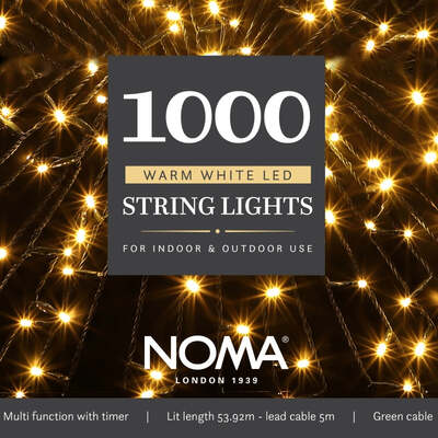 Noma Christmas 120, 240, 360, 480, 720, 1000 Multifunction String Lights with Green Cable - Warm White, 1000 Bulbs