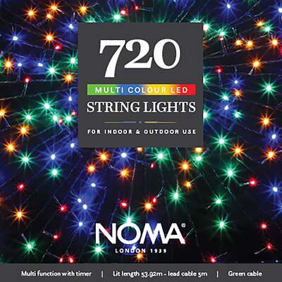Noma Christmas 120, 240, 360, 480, 720, 1000 Multifunction Lights with Green Cable- Multicolour, 720 Bulbs