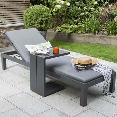Kettler Elba Aluminium Sun Lounger with Cushion and Side Table Grey