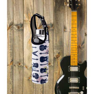 Guitar Glass Water Bottle with Protective Neoprene Sleeve - Reusable