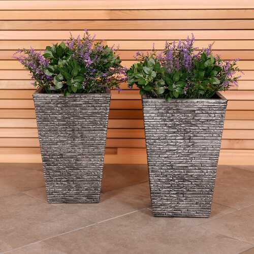 Pair of Tall Slate Planters (Dia. 30cm)