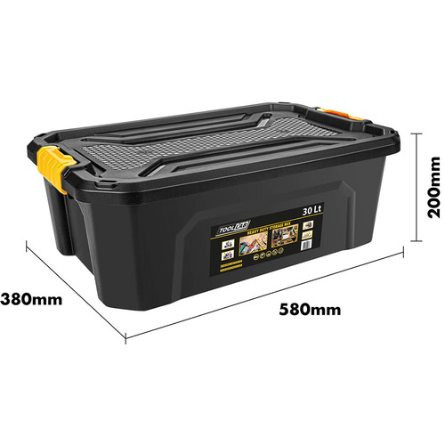 Heavy Duty Polypropylene Storage Box with Clip on Lid - 30 Litre