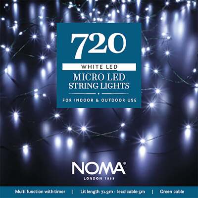 Noma Christmas White Micro String Lights With Green Cable - 360, 480, 720, 480 Bulbs