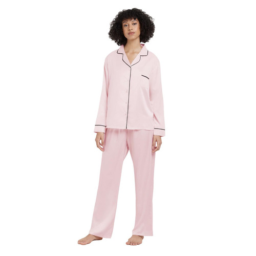 Bluebella Claudia Shirt and Trouser Set - Pale Pink/Black
